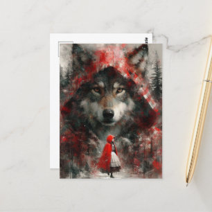 Carte Postale Le loup regarde sur le petit rouge