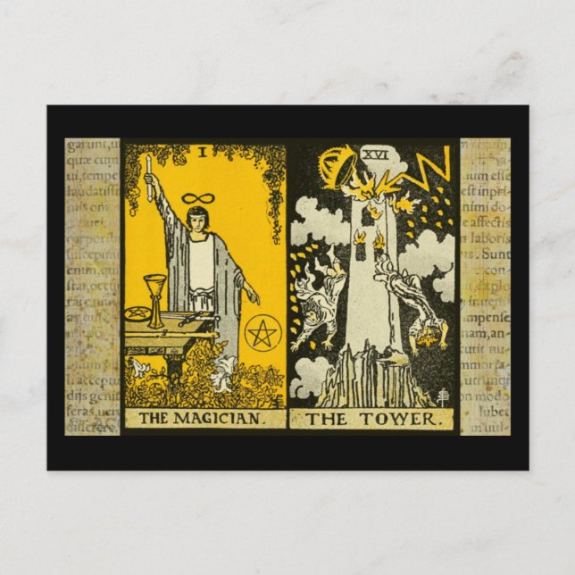 Carte Postale Le Magicien et la tour Tarot 2 (Devant)