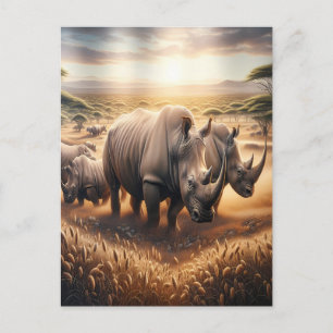 Carte Postale Le majestueux Rhinos en pleine campagne