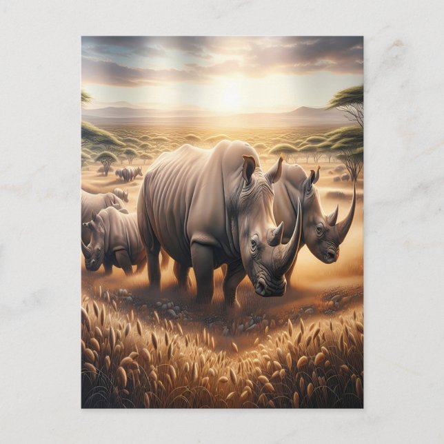 Carte Postale Le majestueux Rhinos en pleine campagne (Devant)