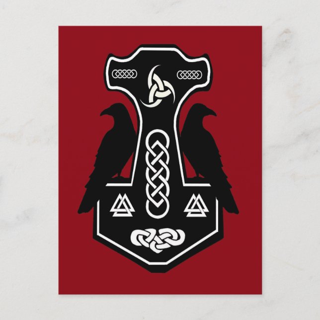 Carte Postale Le marteau de Pagan Celtic Thor avec Ravens (Devant)