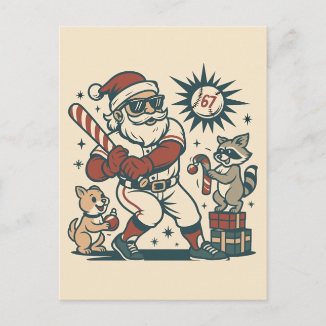 Carte Postale Le mème de baseball de Noël 67 de Santa (Devant)