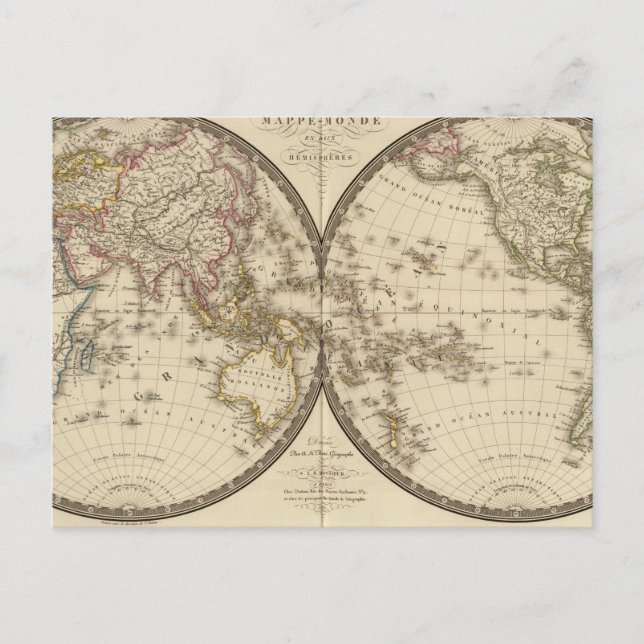 Carte Postale Le monde en deux hémisphères (Devant)