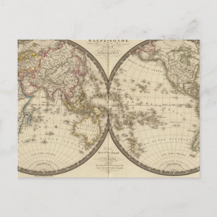 Carte Postale Le monde en deux hémisphères