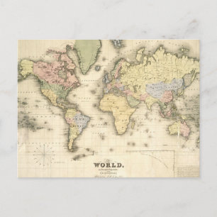Carte Postale Le monde sur la projection de Mercator   1840