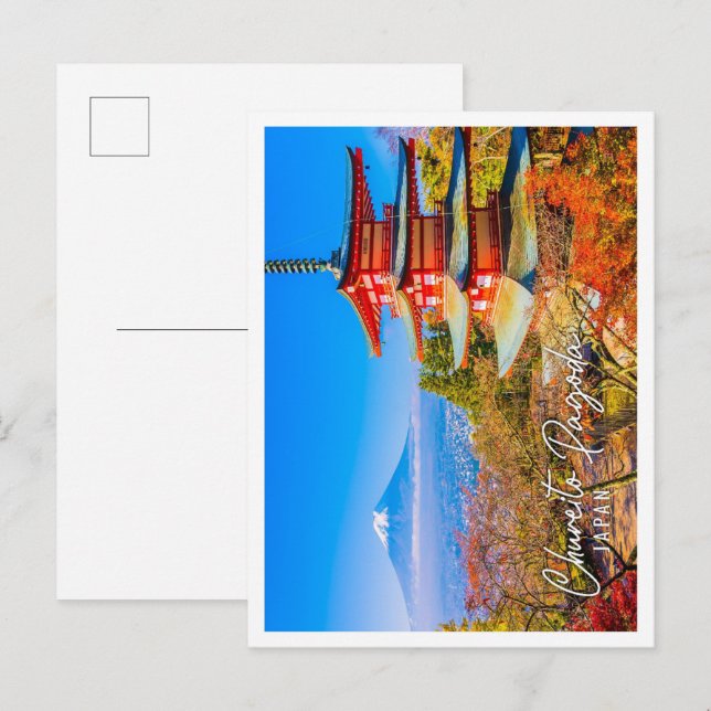 Carte Postale Le Mont Fuji avec la pagode de Chureito au Japon (Devant / Derrière)