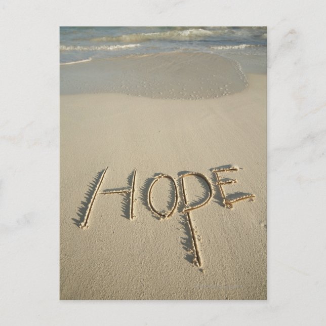 Carte Postale Le mot "Hope" sur la plage (Devant)
