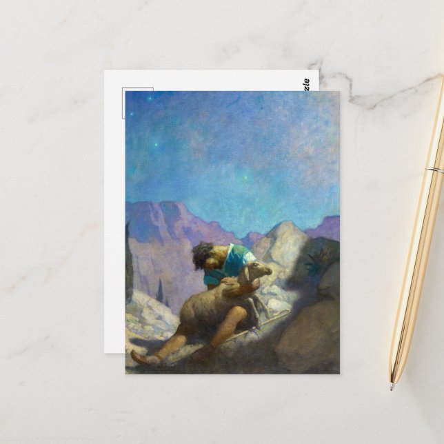 Carte Postale Le mouton perdu par Newell Convers Wyeth (Devant/Arrière en situation)