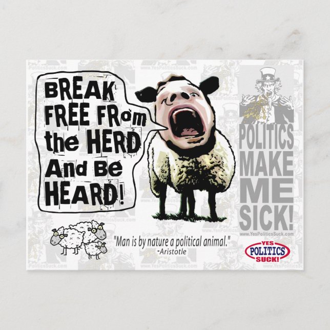 Carte Postale Le mouton politique Sheeple Sheeple hurle (Devant)