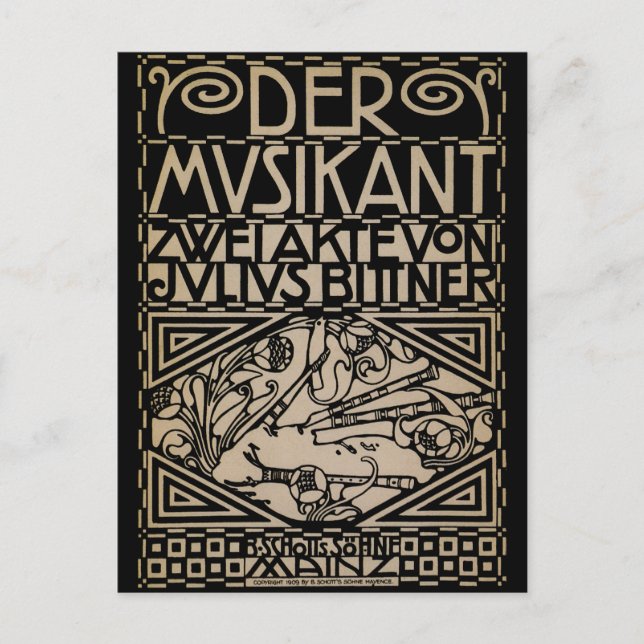 Carte Postale Le musicien par : Koloman Moser 1909 (Devant)