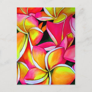 Carte Postale Le néon rose Frangipani Plumeria Beach art
