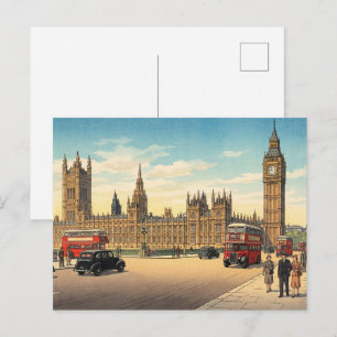 Carte Postale Le Palais de Westminster Gravure sur Bois Japonais