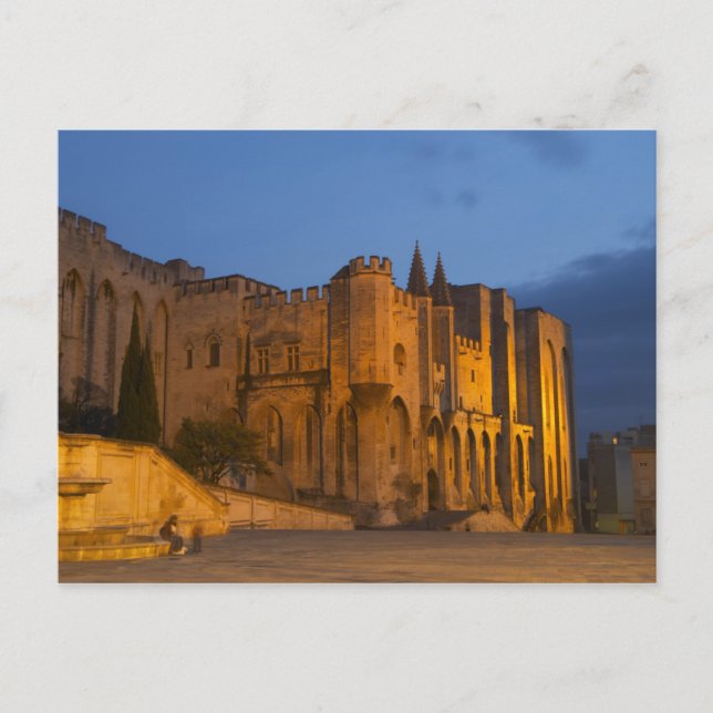Carte Postale Le Palais du Pape à Avignon au coucher du soleil.  (Devant)