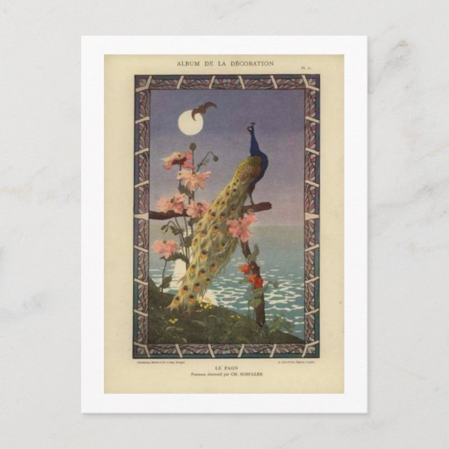 Carte Postale Le paon au clair de lune (Devant)