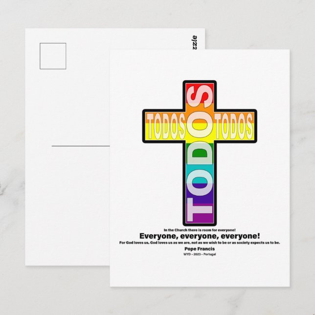 Carte Postale Le pape François cite. Eglise inclusive pour LGBTQ (Devant / Derrière)