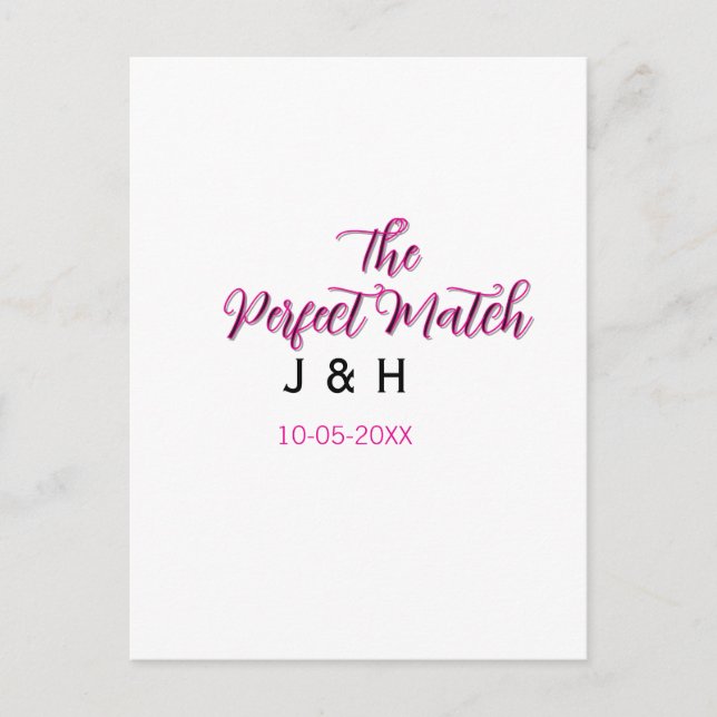 Carte Postale Le parfait match rose noir nom date mariage cou (Devant)