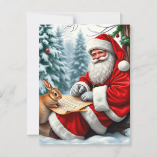 Carte Postale Le Père Noël écrit une lettre dans une forêt de ne
