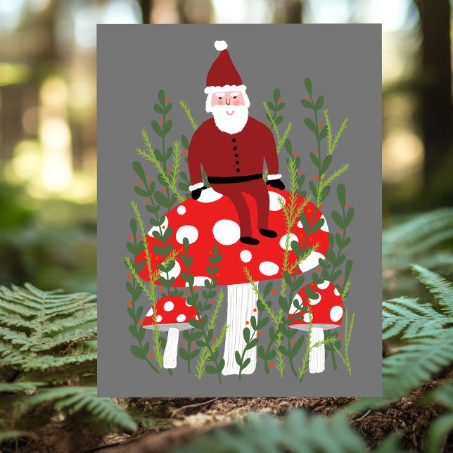 Carte Postale Le Père Noël sur le Noël des champignons magiques (Santa Claus on Magical Mushroom Xmas Postcard
)
