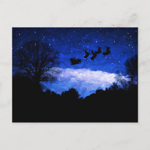 Carte Postale Le Père Noël traverse un crépuscule de Noël