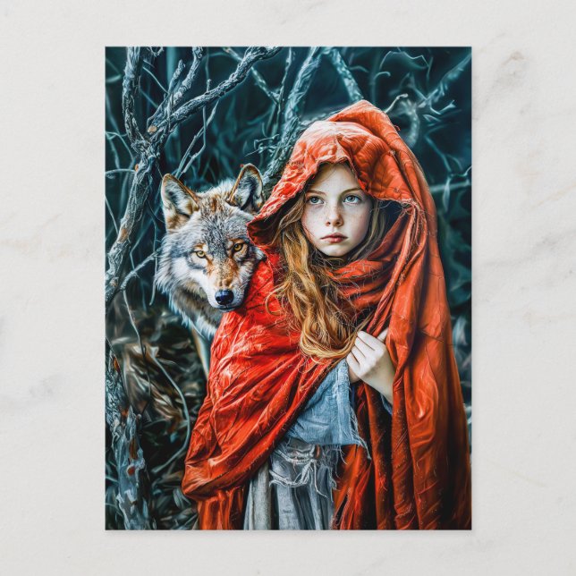 Carte Postale Le Petit Chaperon Rouge avec le Loup (Devant)