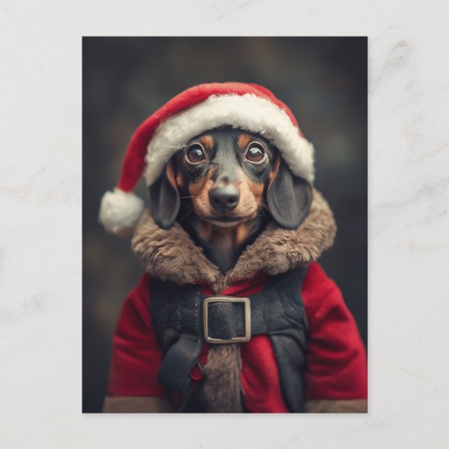 Carte Postale Le petit chien aidant de père Noël (Devant)