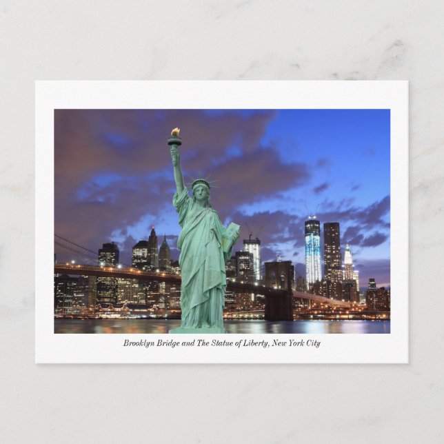 Carte Postale Le pont de Brooklyn et la statue de la Liberté à l (Devant)