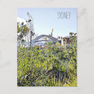 Carte Postale Le pont du port de Sydney avec des plantes autocht