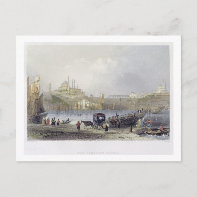 Carte Postale Le pont flottant, Istanbul, gravé par J.C. Be (Devant)