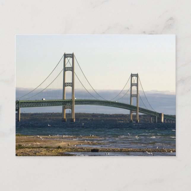 Carte Postale Le pont Mackinac qui s'étend sur le détroit de 4 (Devant)