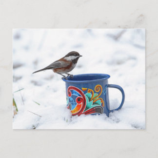 Carte Postale Le poulet dans la neige