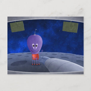 Carte Postale Le premier homme accueillant des Aliens