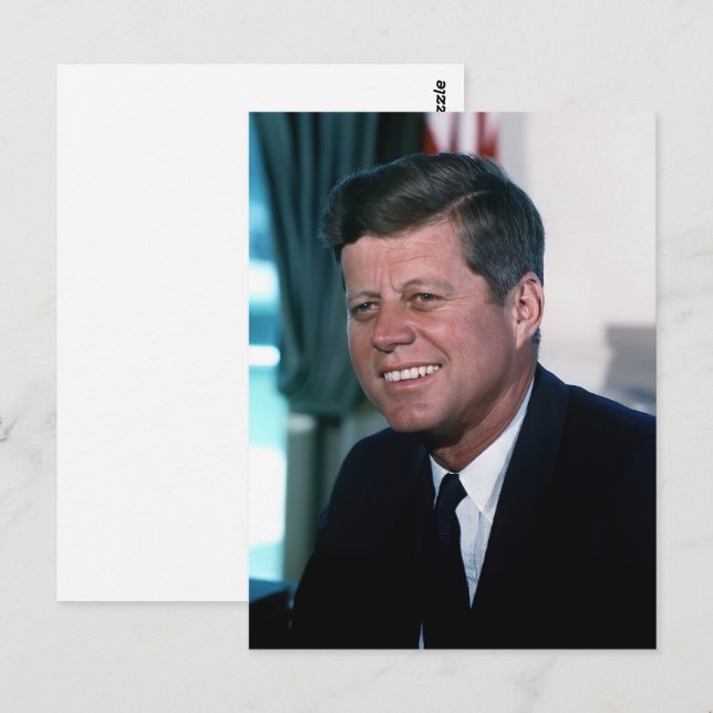 Carte Postale Le président américain John F. Kennedy au bureau o (Devant / Derrière)