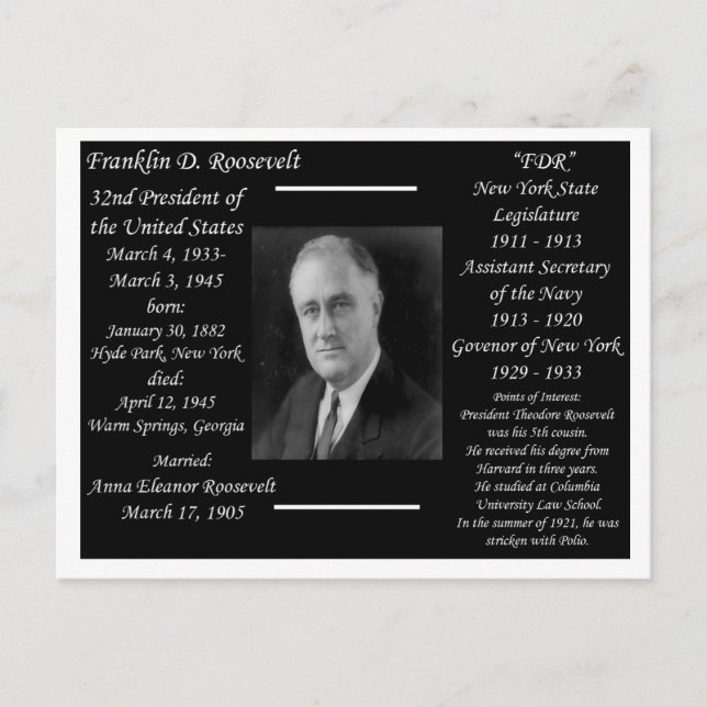 Carte Postale Le président Franklin D Roosevelt (Devant)
