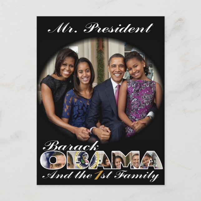 Carte Postale LE PRÉSIDENT OBAMA et LA PREMIÈRE FAMILLE (Devant)