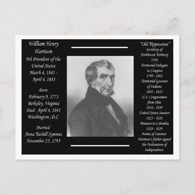 Carte Postale Le président Willam Henry Harrison (Devant)