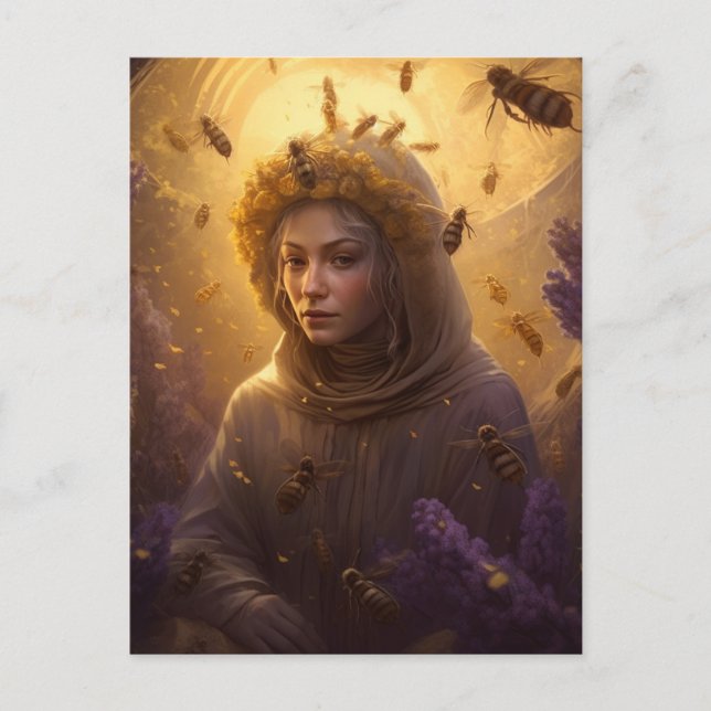 Carte Postale Le protecteur de la femme blonde miel abeille (Devant)