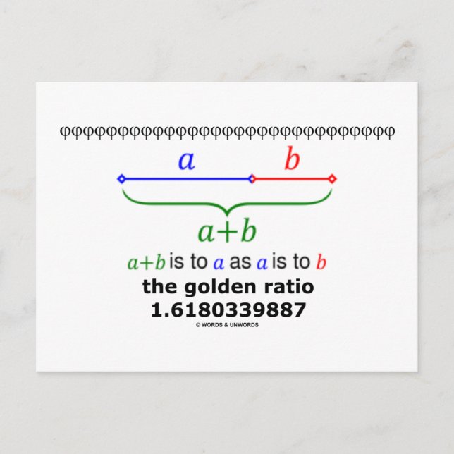 Carte Postale Le ratio d'or (mathématiques 1.6180339887) (Devant)