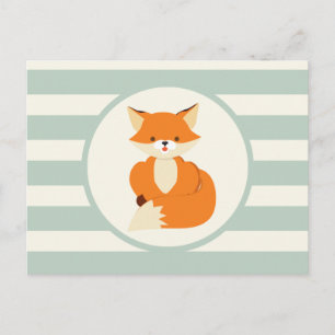 Carte Postale Le renard boisé mignon sur Sage Green Stripes