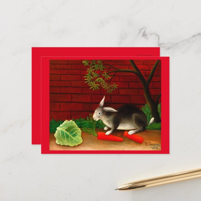Carte Postale Le repas du lapin par Henri Rousseau (Devant/Arrière en situation)