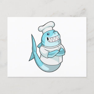 Carte Postale Le requin comme chef avec tablier de Cuisine