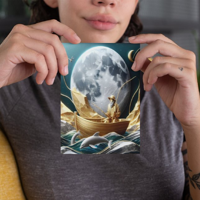Carte Postale Le rêve du pêcheur sur la Lune (Créateur téléchargé)