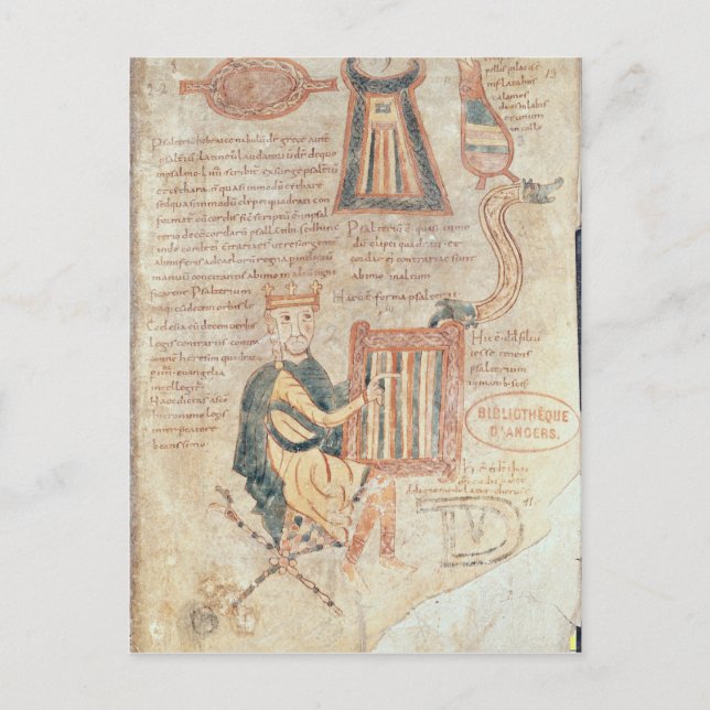 Carte Postale Le roi David joue de la psalterie d'un psautier (Devant)