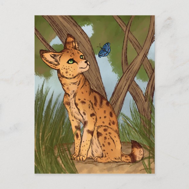Carte Postale Le Serval et le Papillon (Devant)