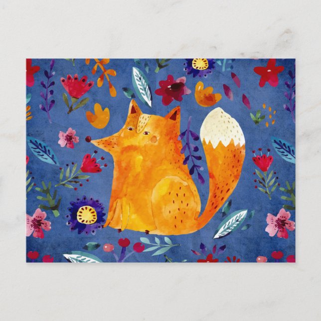 Carte Postale Le Smart Fox dans le jardin des fleurs (Devant)