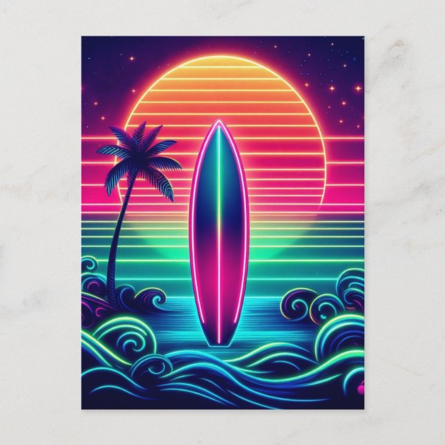 Carte Postale Le surf du coucher de soleil de Neon (Devant)