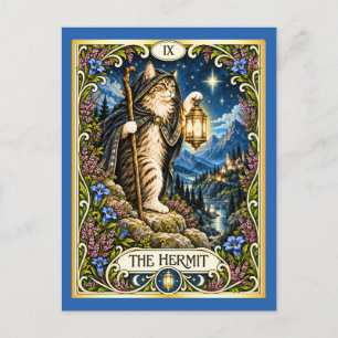 Carte Postale Le Tarot du Chat l'Ermite - Solitude et Sagesse