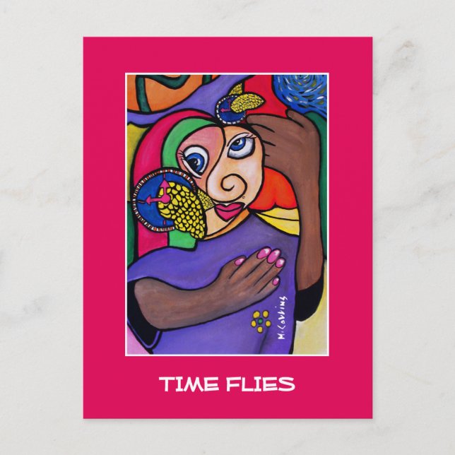 Carte Postale Le Temps Vite Sur Le Rose Clair - Pièces Temps (Devant)