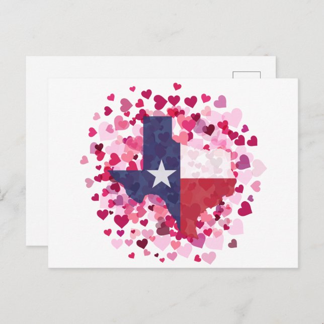 Carte Postale Le Texas dans un champ de coeur - Saint Valentin (Devant / Derrière)