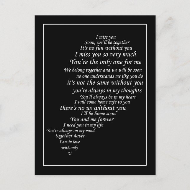 Carte Postale Le texte me manque aussi dans la moitié du coeur (Devant)