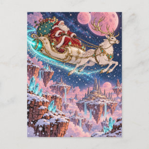 Carte Postale Le traîneau volant du Père Noël au-dessus d'îles f